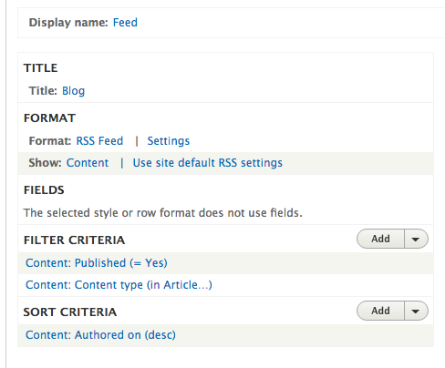 Blog RSS feed configuration