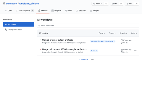 Webform CiviCRM Github Sction results